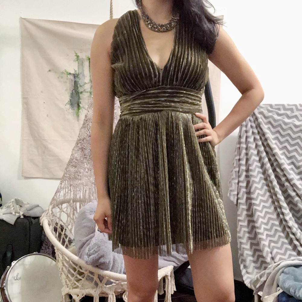 Pleated TOPSHOP metallic gold mini dress